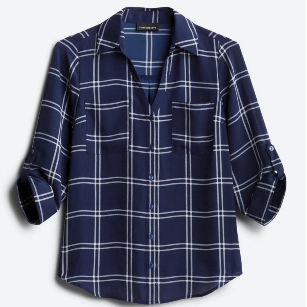 FORTUNE + IVY Christelle Button Down Blouse